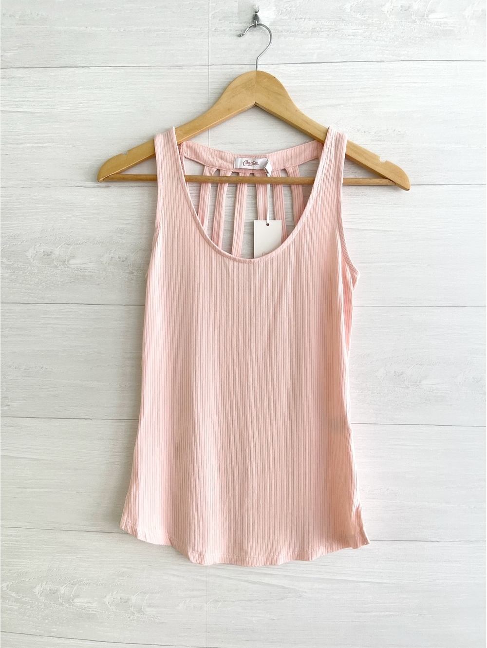 NWT Sarah Hyland x Candie’s Pink Ladder Back Ribbed Tank Top S Y2K Strappy